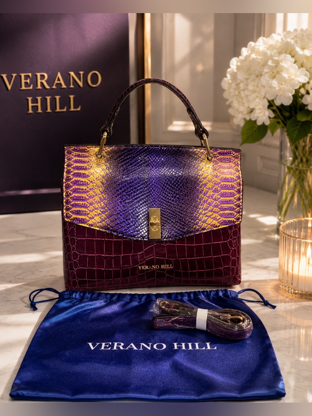 Verano Hill Versailles Shoulder Bag in the Purple colorway. NEW